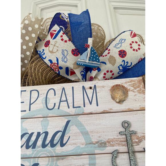 Nautical Wreath, “Keep Calm & Stay Anchored” Coastal Beach House Decor, Handmade - Picture 5 of 8